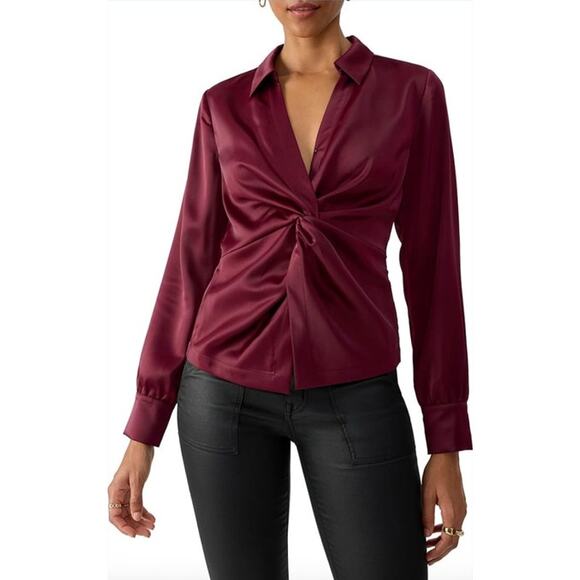 SANCTUARY Top Size XL NEW Easy On Me Satin Blouse Twist Front Purple Sugar Plum - Picture 1 of 6
